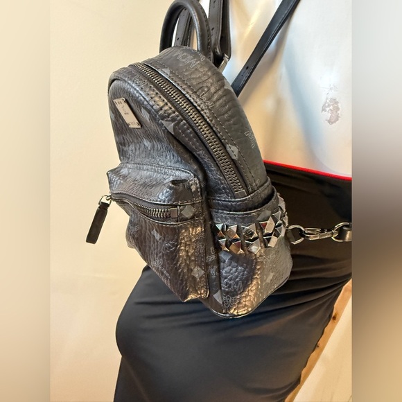 MCM AUTHENTIC Stark Bebe Boo Side Studs Backpack In Visetos Black - Picture 8 of 14